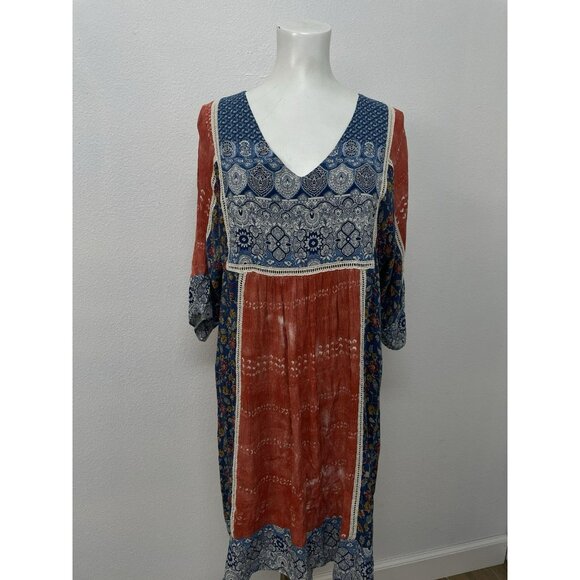 Sundance Dress Womens LG Blue Floral Embroidered Talulah Boho Peasant Tiered - Picture 6 of 16